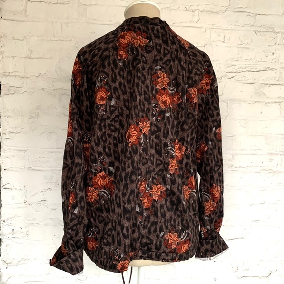 Bomber jacket brown leopard print floral pattern Large lightweight - Picture 4 of 8